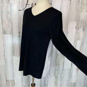 Chico’s Black Front Polkadot Back Long Sleeve Shirt Top Blouse High Low Sz M